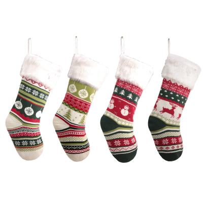 China New Knitted Fabric Christmas Decorations Embroidered Old Man Snowman Large Kids Christmas Hanging Stockings Gift Bag for sale