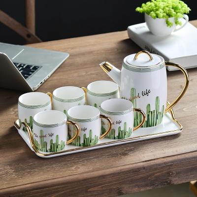 China Viable Direct Selling Cup Teapot With Tray Household Gift Practical Ceramic Milk Coffee Mug Set for sale