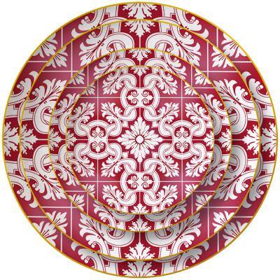 China New Restaurant Steak Home Red Flower Bone China Dish Viable Hand Painted Ceramic Nordic Cake Tableware for sale