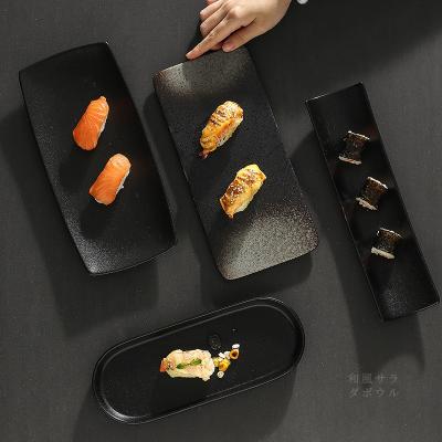 China Sustainable Japanese Rectangular Snack Plate Matte Black Ceramic Dish for sale