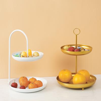 China Double iron disposable creative art family living room basket candy dish multi-layer fruit receiving dish for sale