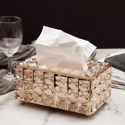 China INS Paper Towel Box Gold Silver Metal Car Paper Box Living Room Crystal Viable Towel Storage Box for sale