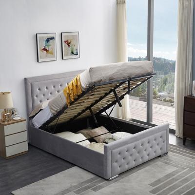 China Tufted Bed Frame Mattress Base Wood Slat Support No Box Spring Needed Upholstered Platform Bed With Storage Box for sale