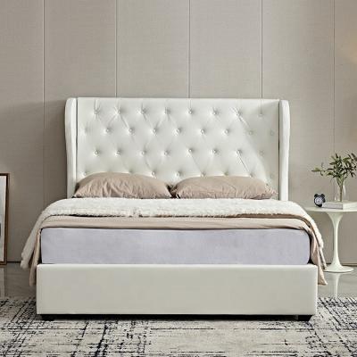 China Nailhead Bed Furniture Modern Tufted Top Soft Trim Headboard Queen Size PU Leather Upholstered Bed for sale