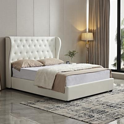 China Luxury American style ornate velvet tufted headboard with studs faux leather custom made bed for bedroom for sale