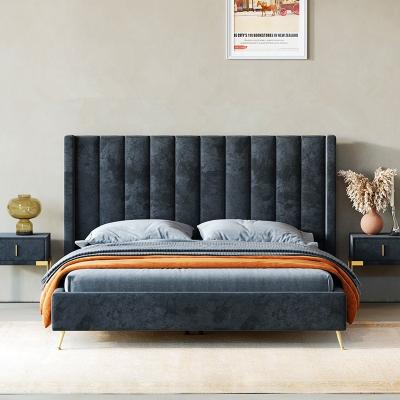 China Qualified Velvet Tufted Headboard Bed Frame Tufted Upholstered Low Profile Platform Bed King Size Bed Queen for sale