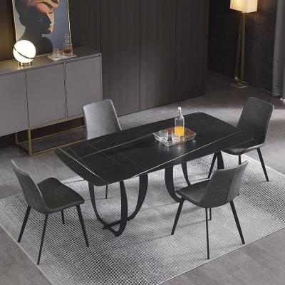 China Rush Foshan factory household dining table stone stainless steel style slate rectangular simple dining table for sale