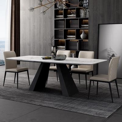 China New Design Rush Modern Rectangular Family Hotel Slate Marble Top Dining Table With Black Coated Pedestal for sale