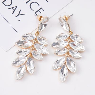 China Other Trendy Gold Plated Zinc Alloy Customized Earrings Crystal Leaf Women Earrings Luxury Jewelry Earring for sale