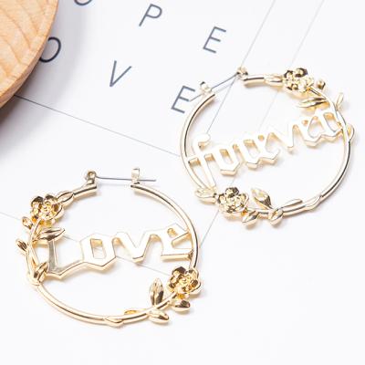 China European and American simple letter earrings circle metal gold design personality temperament female earrings for sale