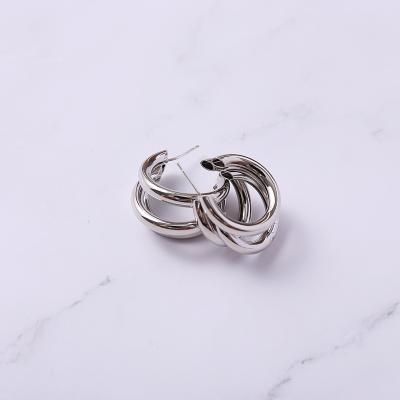 China Three FASHIONABLE Brilliant Sterling Silver Minimalist Vintage Stacked Hoop Earrings cc for sale