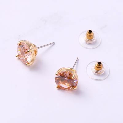 China FASHIONABLE 4 Frill CZ Round Prong Setting Simple Round Stone Earrings Eyika Jewelry for sale