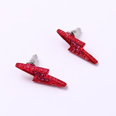 China Style Trend Personality Punk Lightning Geometric Stud Earrings Alloy Glass Diamond Rose Red Stud Earrings for sale