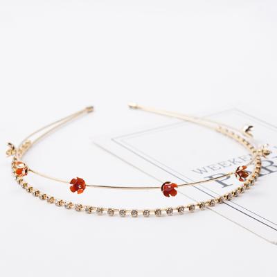 China 2021 new fashion full diamond double-layer structure INS wrap red Japanese and Korean jewelry flower headband girl headband for sale