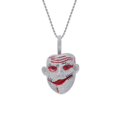 China Custom Brass Gold Plated Zircon Joker Mask Pendant Hiphop Hip Hop Halloween Horror Jewelry for sale