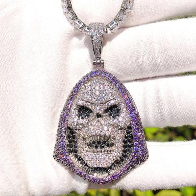 China Custom High Quality Hiphop Jewelry Hand Inlay 5A Zircon Skull Pendant Diamond Necklace Charm for sale