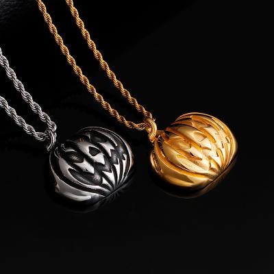 China 2021 New Design Hiphop Halloween Jewelry Stainless Steel Hollow Out Gold Plated Pumpkin Head Necklace Pendant for sale