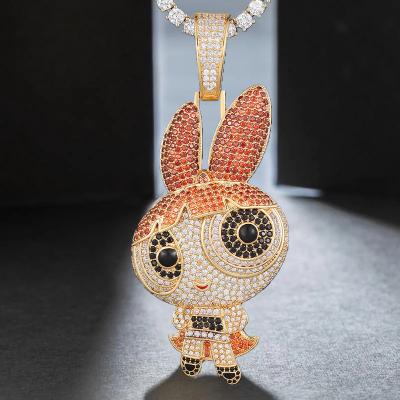 China KING YEE Hot Sale Jewelry Hiphop Pendant Iced Out Diamond Anime Girls Necklace Colorful Cartoon Pendant The Powerpuff Pendant for sale