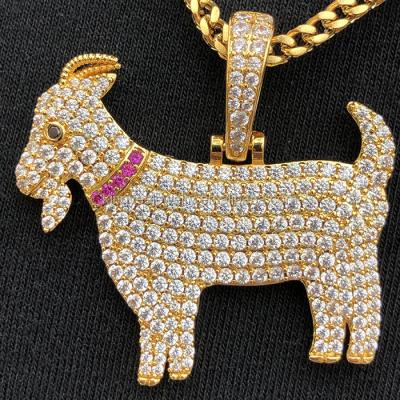 China Hiphop Jewelry Wholesale China Sheep Charm Customized CZ Diamond Goat Pendant for sale