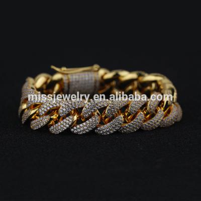 China Miss Jewelry Manufacturer Supply Hip Hop 18K Diamond Link Gold Plated Hiphop Bracelet For Man for sale