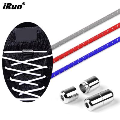 China Irun round no tie lace working laces round elastic metal lock cap laces with lantern lock laces for sale