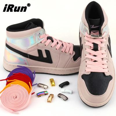 China Irun Flat Elastic Flat No Magnetic Tie Laces Metal Lace Convenience Locking Outdoor Lazy Laces Metal Quick Tie For Sneakers for sale