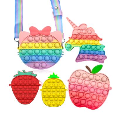 China Silicone New Product Rainbow Fruit&cat Jumping Bag Wiggle Toy Bubble Sensory Fidget Toys Games Kids for sale