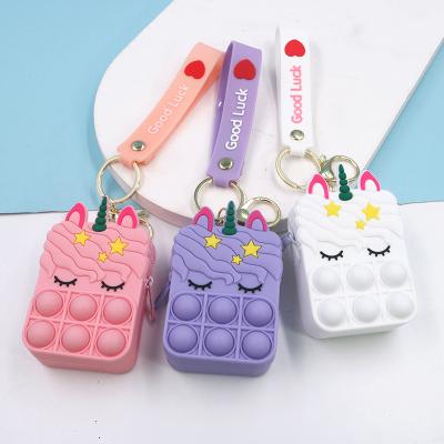 China Silicone Pop Purse Bags With Key Chain, Lovely Silicone Cartoon Sensory Bag Toy For Students Kids Push Bag Noise Buster Toys For Girls for sale