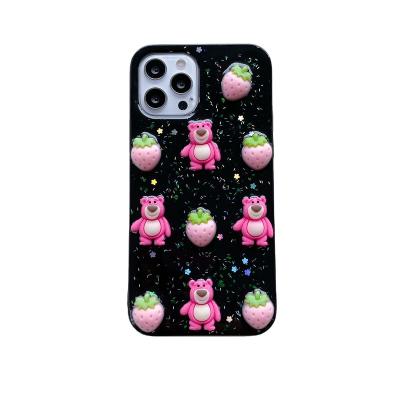 China Shockproof Wholesale Hot Suitable For Iphone Black White Strawberry Bear Pattern Phone Case for sale