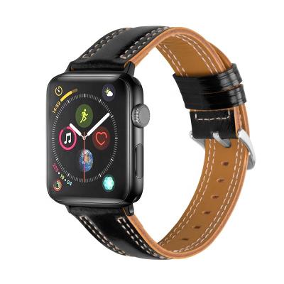 China DAIXI High Quality Leather Men's Black Genuine Leather Watch Band For Apple Watch Series 1 2 3 4 5 38mm 42mm Watch Belt for sale