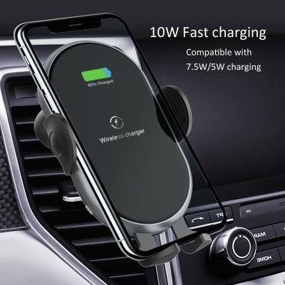 China Mobile Phone Gravity Qi Car Charger Mount 10W Phone Holder Auto Clamp Wireless Fast Charging Smart Charger for sale