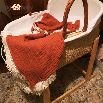 China Boutique Anti-Static Fringe Trim Cotton Baby Blanket Lace Muslin Baby Wrap for sale