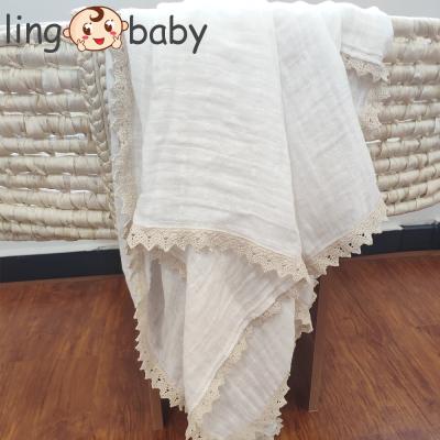 China Soft 70% 30% Cotton Portable Lace Trimming Super Soft 70% Bamboo Muslin Baby Blanket Wrap for sale