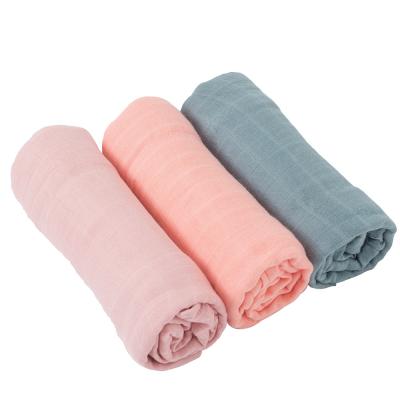 China Wholesale Anti-Static Soft Touch Custom Printed 100% Cotton Plain Solid Color Muslin Baby Blue Bamboo Blanket 47x47 for sale