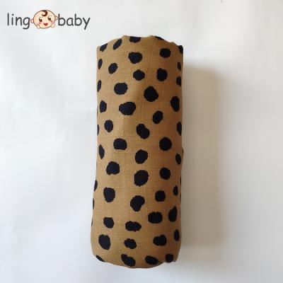 China Custom Printing Organic Baby Bamboo Wrap Cotton Leopard Pattern Baby Wrap Muslin Wrap Portable Wrap for sale