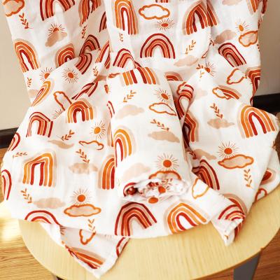 China Low MOQ Organic Cotton Bamboo Rainbow Muslin Wearable Wrap Large 47 x Silky Soft Custom Baby 47 Inch Print Wraps for sale