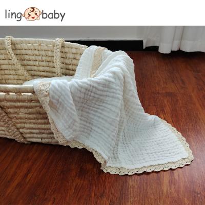 China Anti-Static Organic Lace Trimming 100% Cotton White 6 Layers Muslin Baby Wrap Oeko-Tex Covering for sale