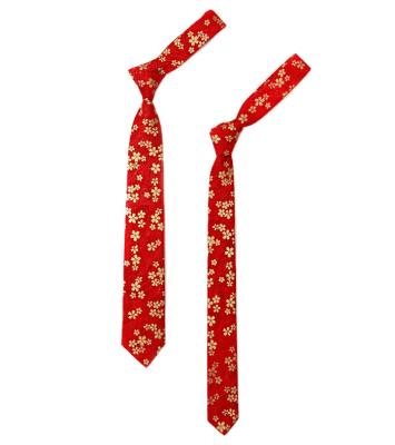 China 100% Polyester Printing Custom Red Cherry Blossom Necktie Floral Slim Tie Fashion Set for sale