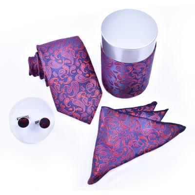 China high quality 100% custom made purple microfiber tie paisley tie gift set for man for sale