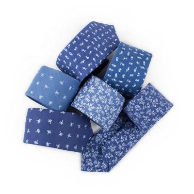 China Cotton New Design Classic Formal Blue Printed Floral Cotton Neck Ties For Men for sale