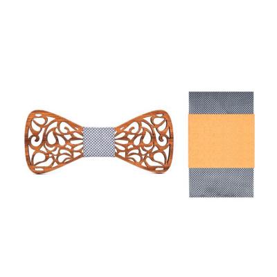 China Fashion Popular Custom Cavity Colorful Wooden Bow Tie And Pocket Square Set for sale