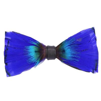 China Leather fancy handmade custom feather natural blue bow tie for gents for sale