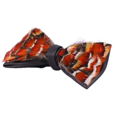 China New Arrival Leather Mens Feather Handmade Natural Custom Orange Bow Tie for sale