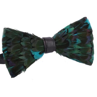 China Hot Sale Handmade Natural Decorative Black Bow Tie In Feather Leather For Men for sale