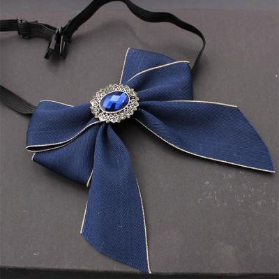 China Solid color classic style blue ribbon business formal bow tie for women for sale