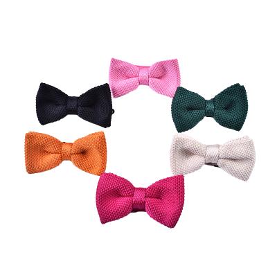 China Wholesale Fashion Dobby Solid Plain Polyester Knit Bow Tie for sale