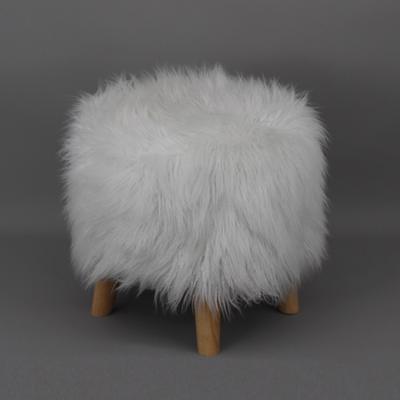 China Seating Customized Fancy Modern Faux Fur Fabric Stool Pouf with Four Comfortable Wooden Legs in Living Room for sale