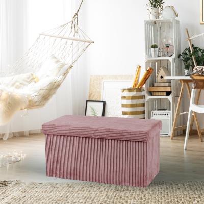 China Foldable Pink Corduroy Fabric Quality Amazon Seat Foldable Ottoman Bench For Space Saving for sale