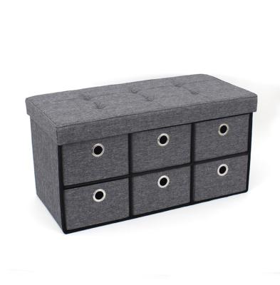 China Foldable Faux Foot Stools Living Room Furniture Rectangle Storage Bench Canvas Sitting for sale