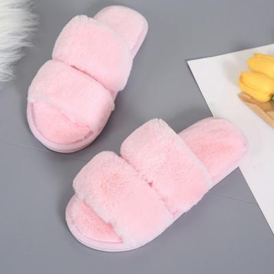 China Fashion Trend Autumn Winter Wear Comfortable Soft Fur Indoor Shoes Plush Sliders Flat Belt Women's Slippers Beautiful for sale